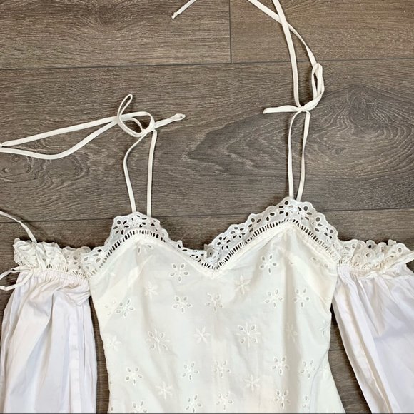 For Love & Lemons Vera Eyelet Ruffle Lace Mini Dress White Size Small - Picture 9 of 16